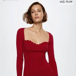 knitted red dress with heart shape collar
